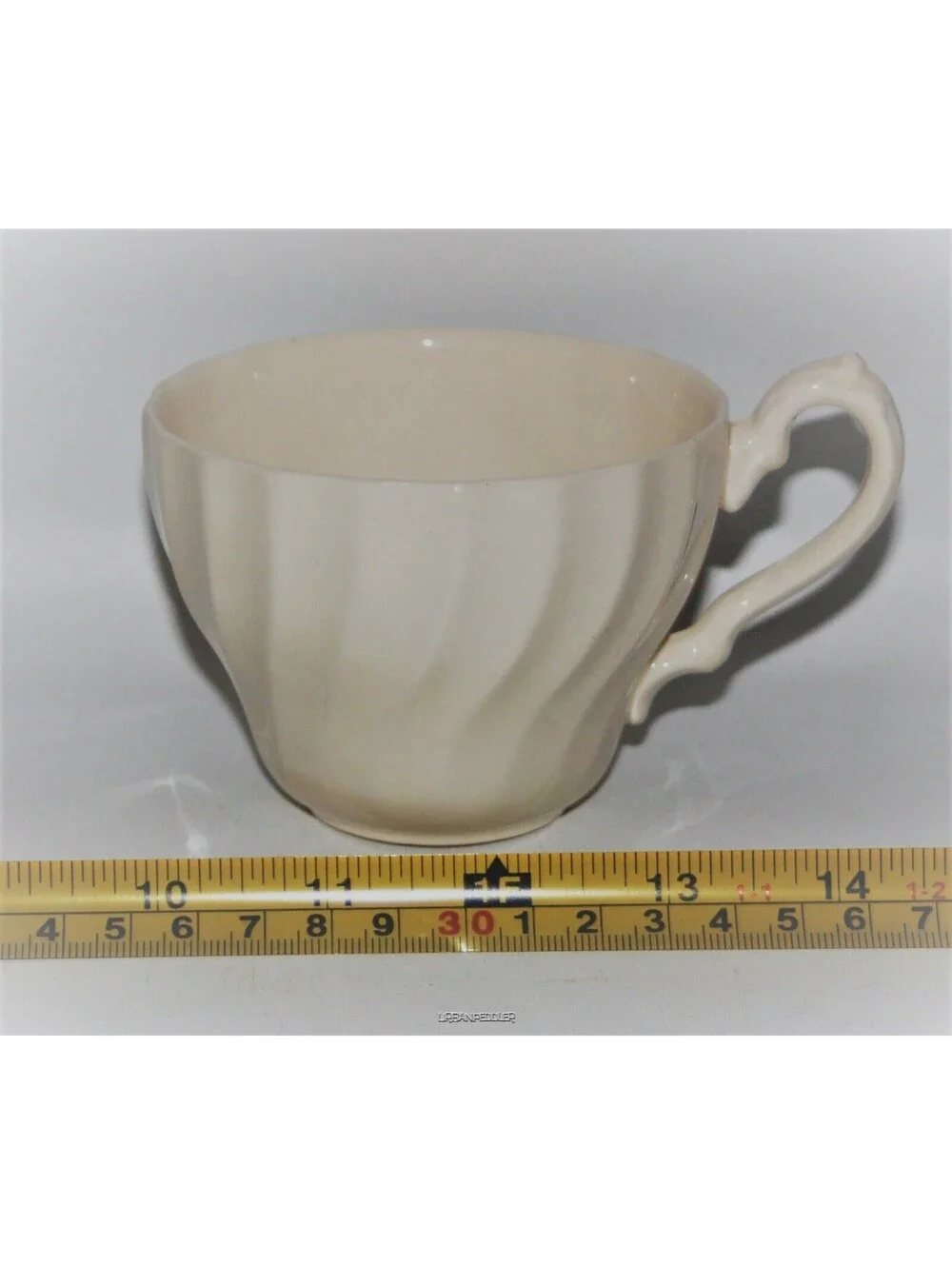 MYOTT Set/2 Olde Chelsea White Flat Cup*Swirl Rim Scalloped Edge*VTG England